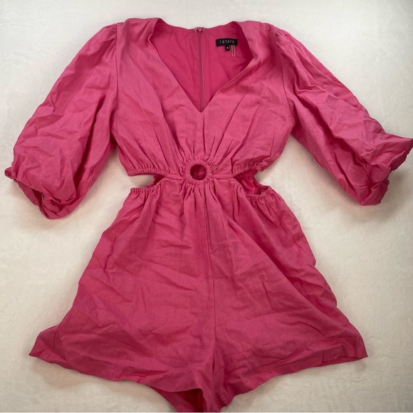 1. State V Neck Ring Cut Out Romper Juneberry Puff Short Sleeve Contemporary - Picture 4 of 7